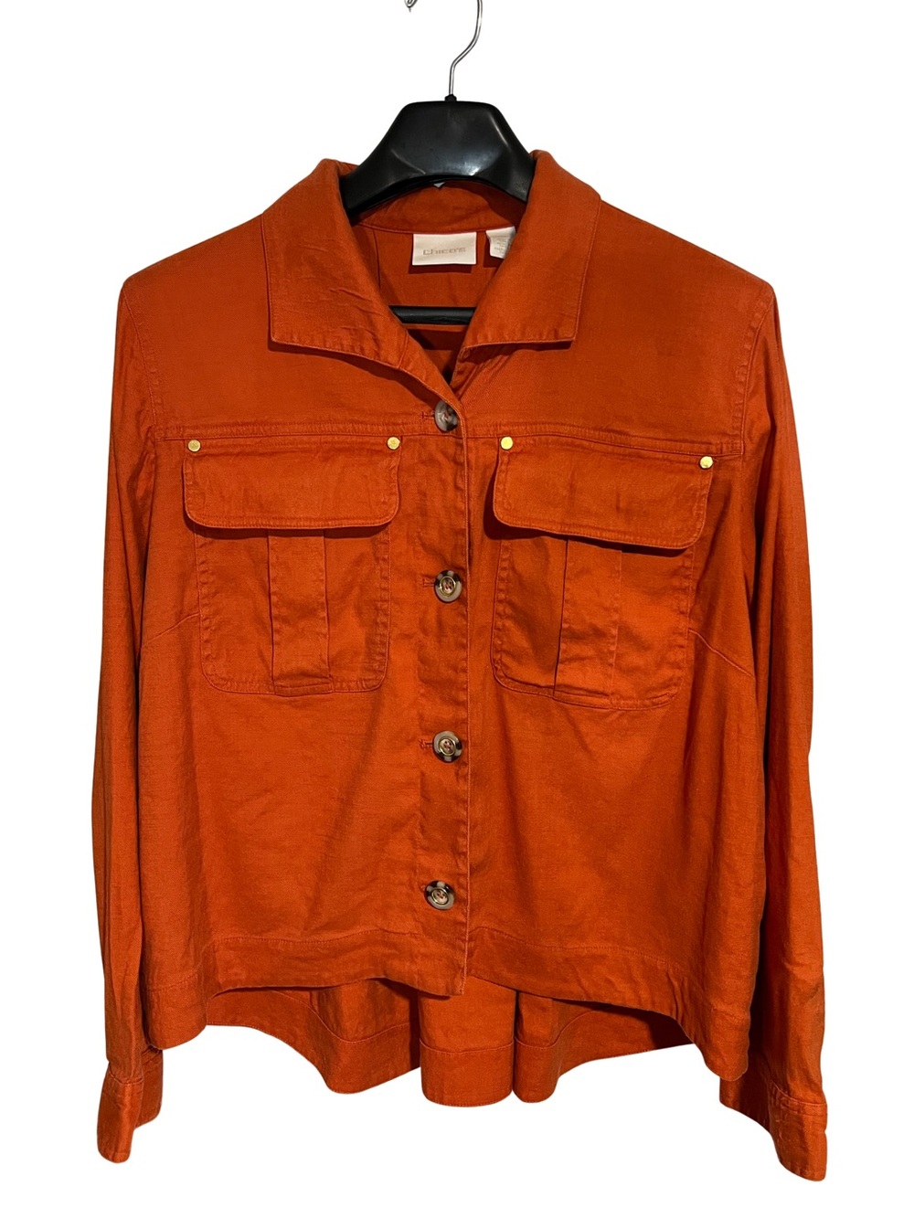 Chicos 2x Lightweight Rust Orange Button-Front Jacket - Linen/Viscose